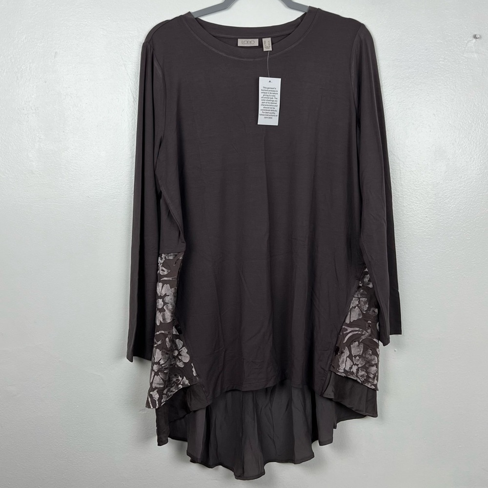 Logo by Lori Goldstein New Women’s L High Low Hem Long Sleeve Stretchy Tunic Top